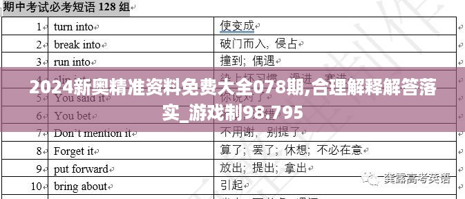 2024新奥精准资料免费大全078期,合理解释解答落实_游戏制98.795